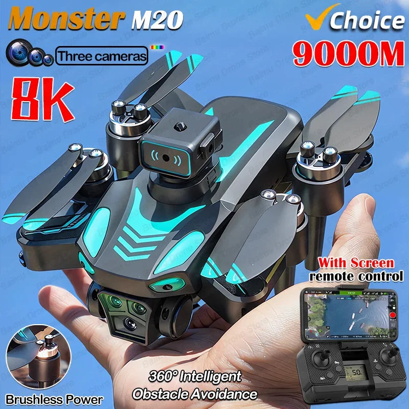 2024 Monster M20 Drone 8K Professional HD Camera No GPS Foldable Quadcopter Obstacle Avoidance Brushless RC Dron Toys Gifts