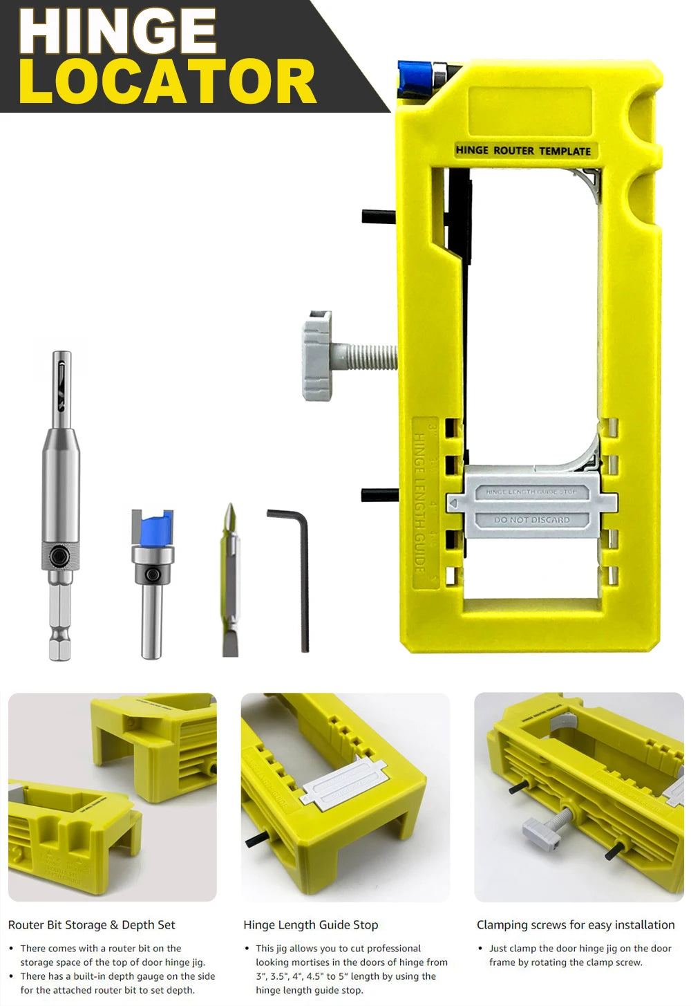 New Door Hinge Routing Jig And Hinge Jig Plastic 3‑5in Length 1/4‑5/8in Radius Hinge Router Template for Woodworking Tool(green)