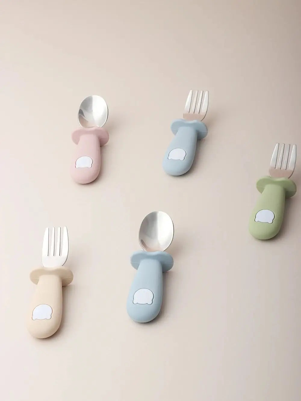 Baby panda shape silicone spoon and fork stainless steel baby feeding spoon