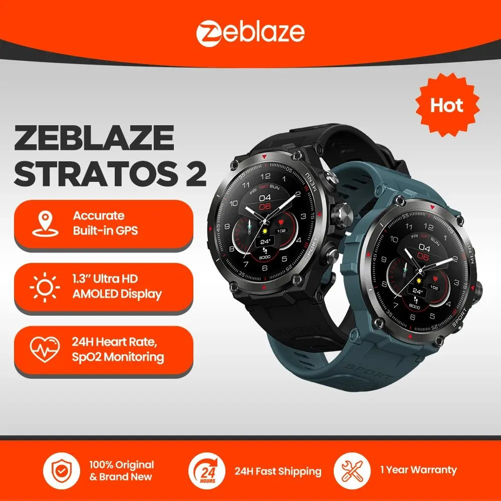 Zeblaze Stratos 2 GPS Smart Watch AMOLED Display 24h Health Monitor 5