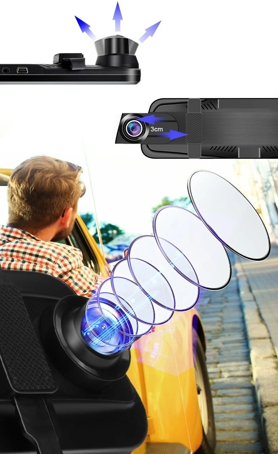 E-ACE 10 Inch Car DVR Mirror Video Recorder 1080P Touch Screen Dashcam For Car Dual Lens Streaming Driving Recorder Dash Camera