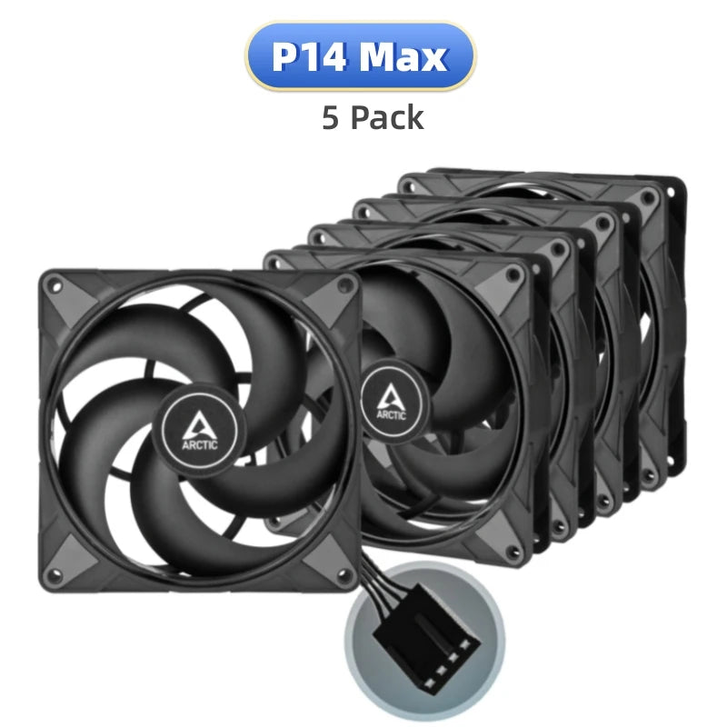 ARCTIC P14 Max Black High-Performance 140mm Case Fan, PWM Controlled 400–2800 RPM, Optimised for Static Pressure
