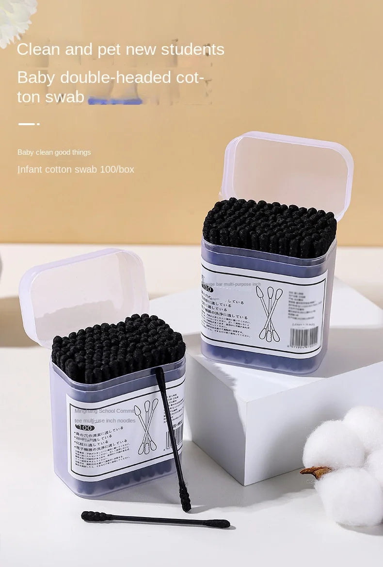 Boxed black cotton swabs Japanese earpick cotton swabs Clean Blackhead earpick disposable double-ended cotton swabs
