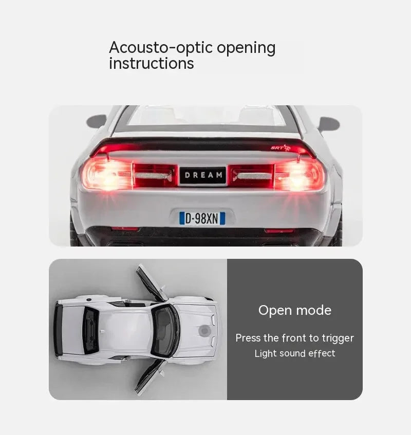 1:32Die-cast Metal Dodge Challenger Toy Car Simulation Model Can Light Up Can Drive Boring Boy's Gift Christmas Gift