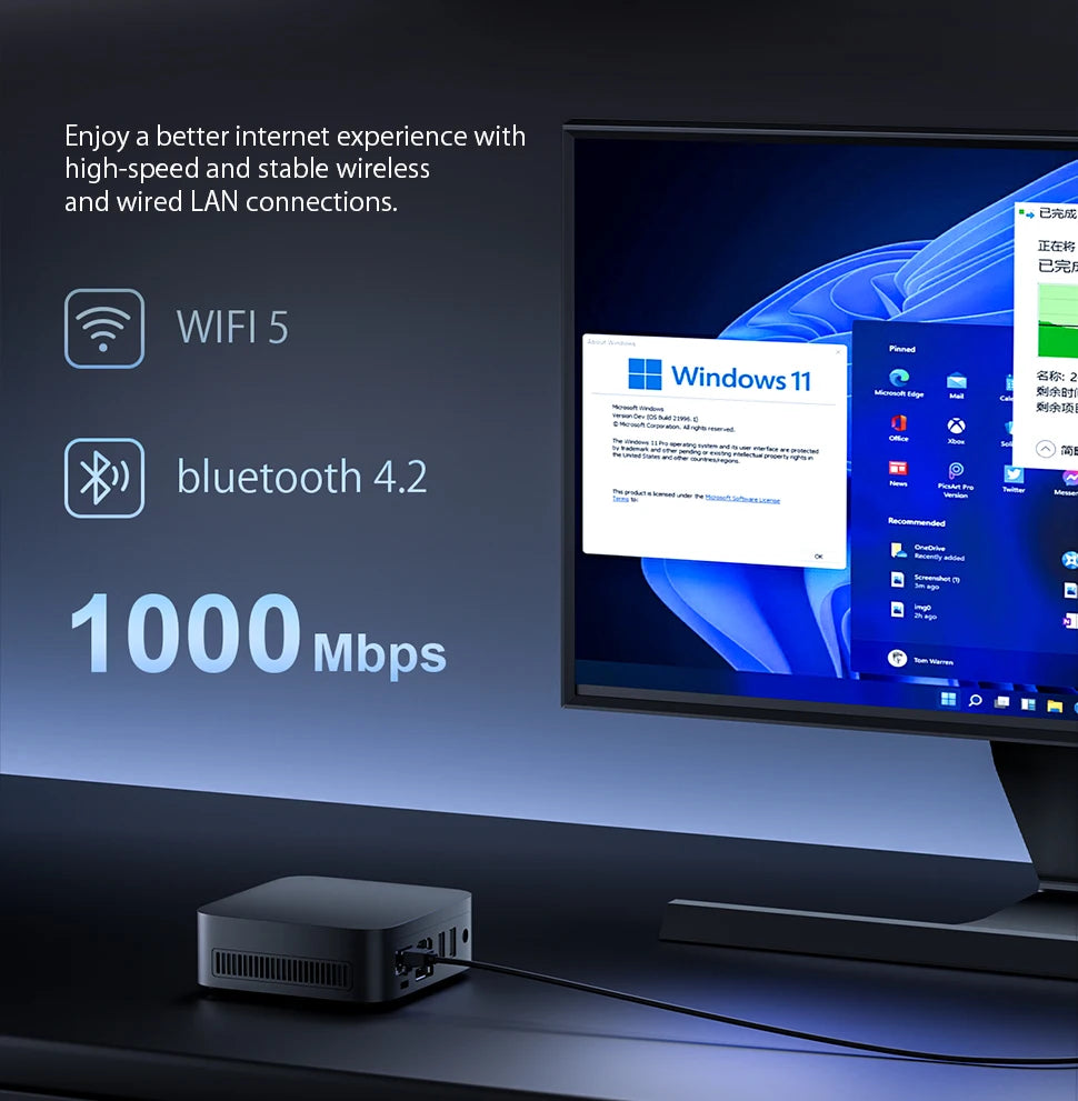 T10 Mini PC Intel Alder Lake N150 Windows 11 Ultra Small Pocket Computer 4K 60Hz Output Wifi5 BT4.2