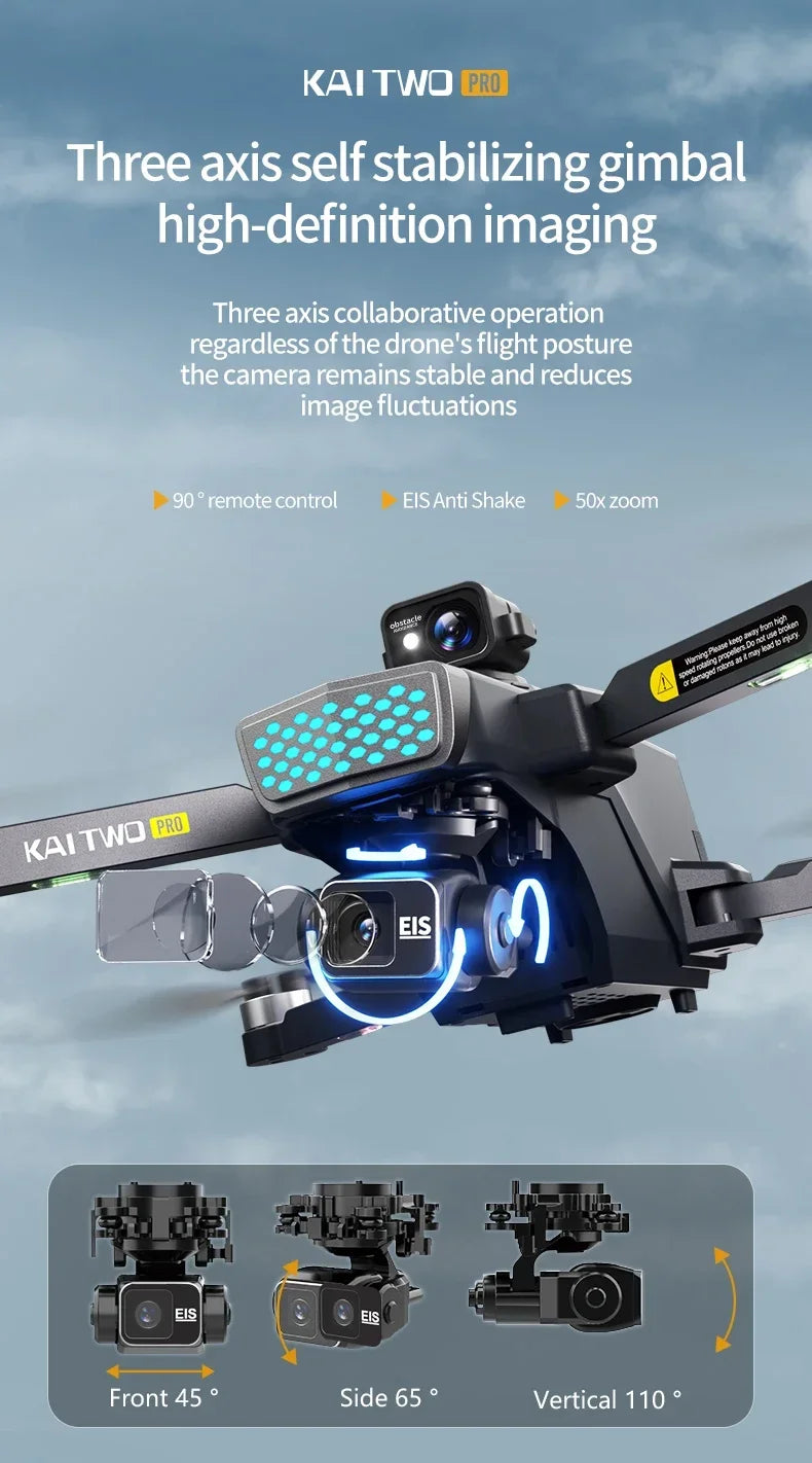 KAI TWO PRO GPS Drone 4K Professional 8K Three Axis Self Stabilization HD Camera 360° Obstacle Avoidance Brushless RC Quadcopter