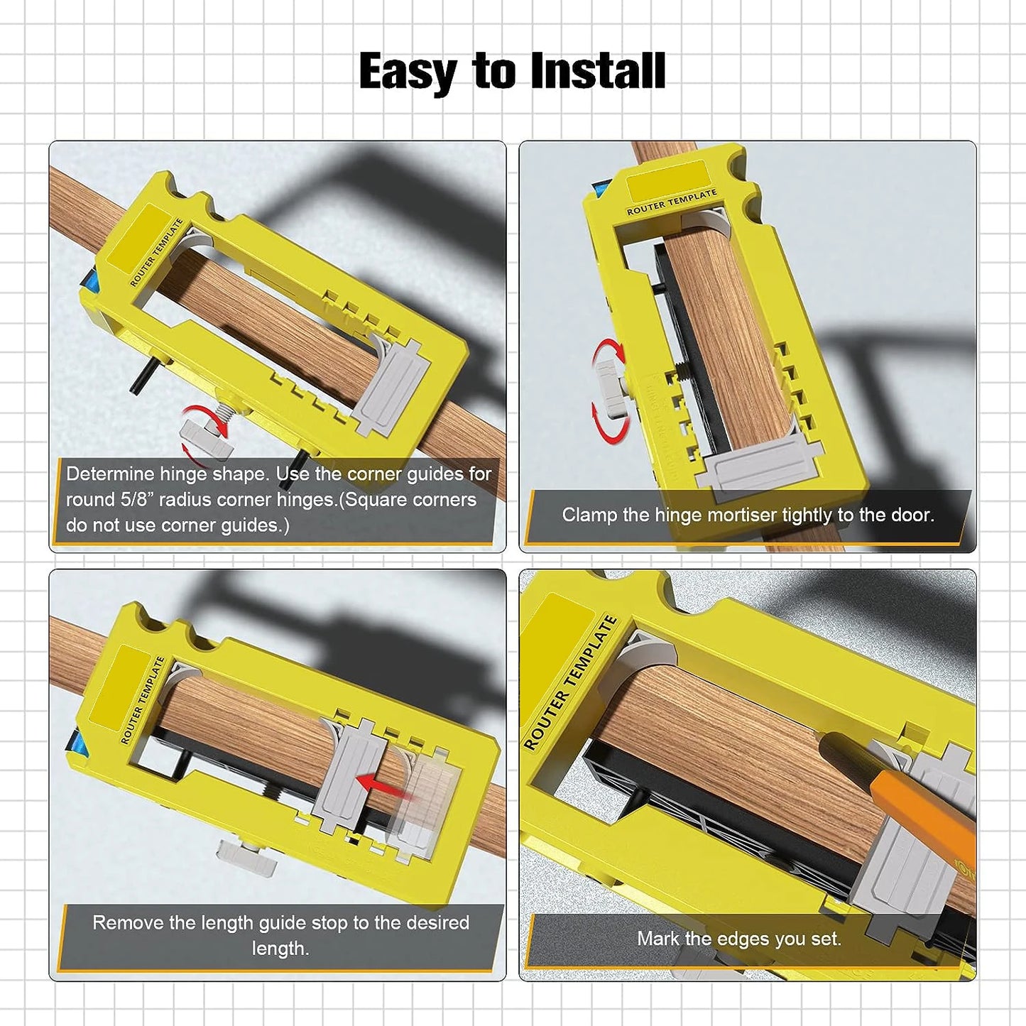 New Door Hinge Routing Jig And Hinge Jig Plastic 3‑5in Length 1/4‑5/8in Radius Hinge Router Template for Woodworking Tool(green)