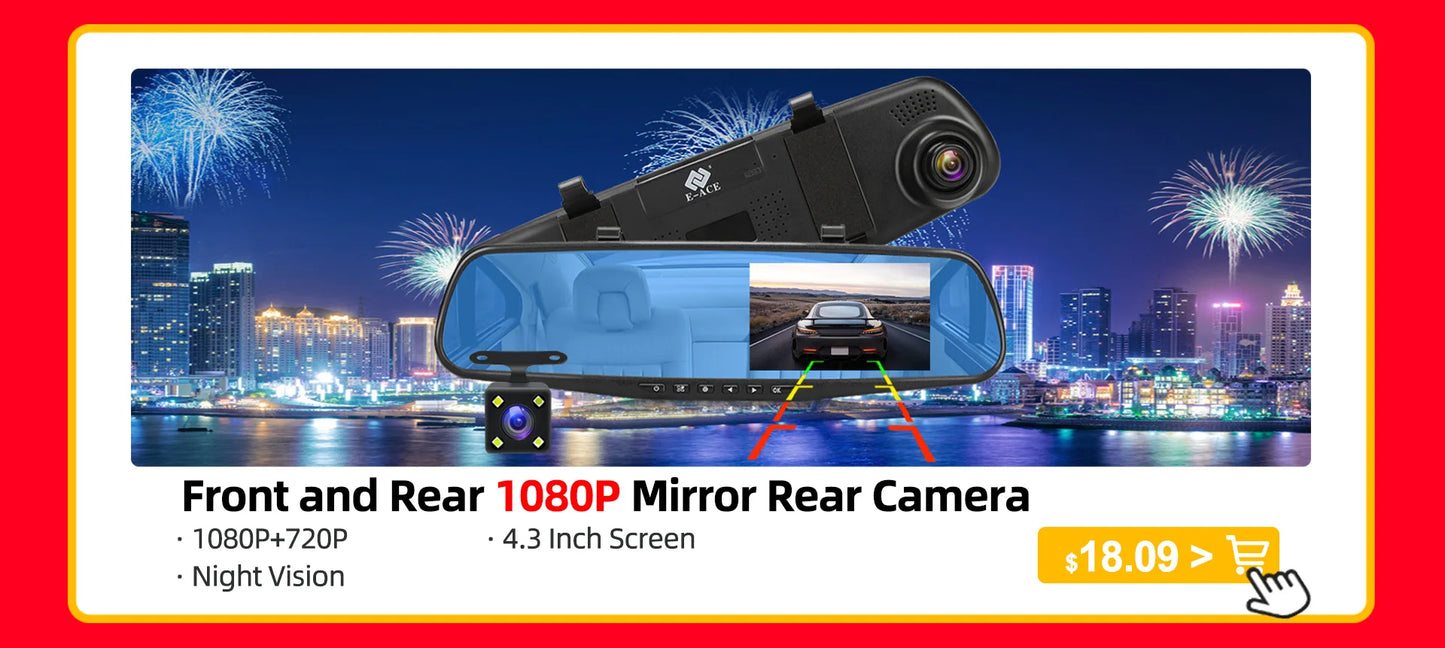 E-ACE 10 Inch Car DVR Mirror Video Recorder 1080P Touch Screen Dashcam For Car Dual Lens Streaming Driving Recorder Dash Camera