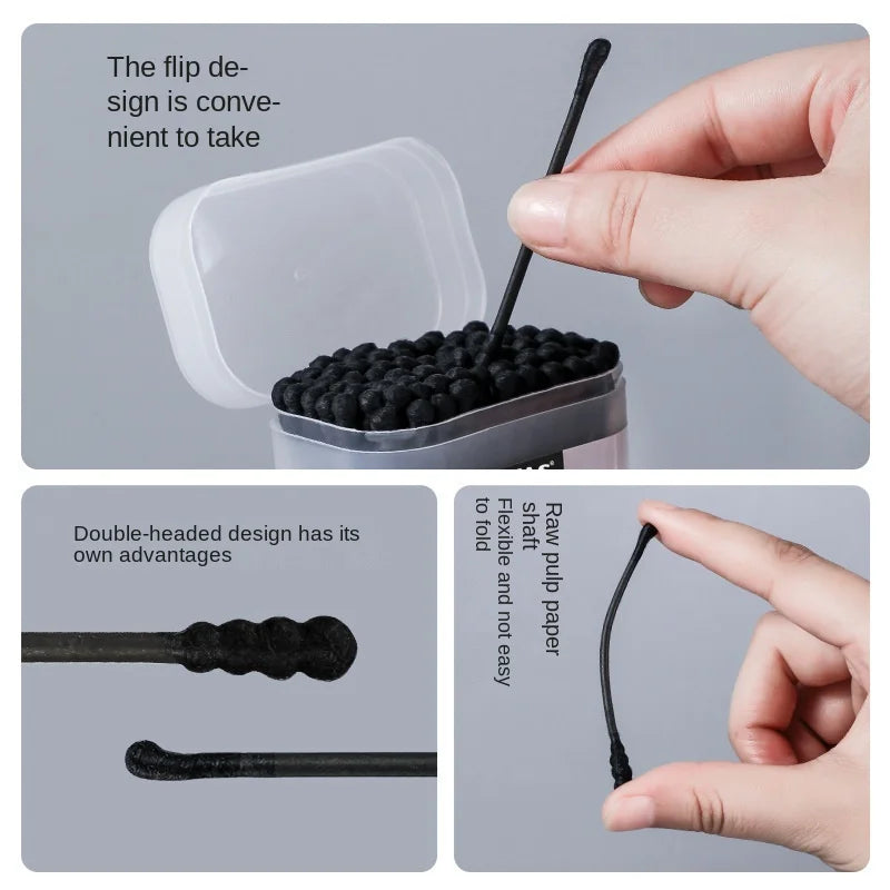 Boxed black cotton swabs Japanese earpick cotton swabs Clean Blackhead earpick disposable double-ended cotton swabs