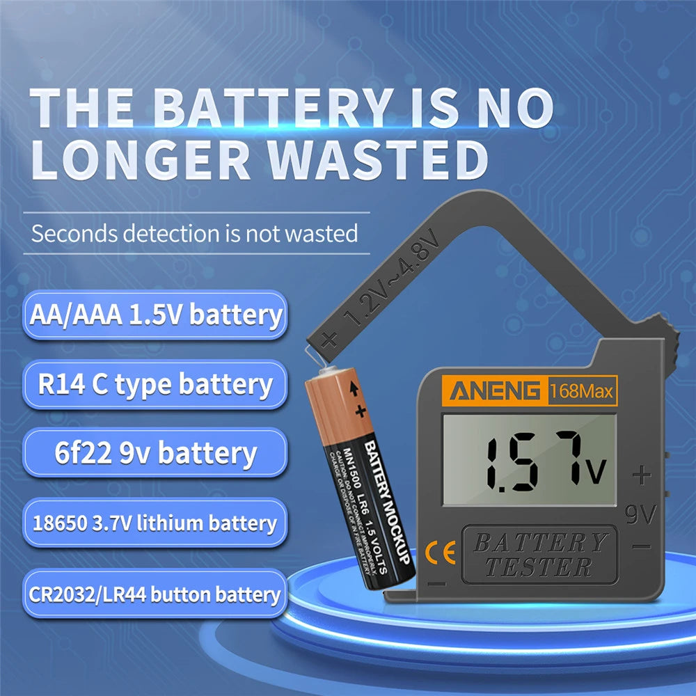 For 9V AAA 168 Max Battery Checker Button Cell Tester Digital Lithium Battery Capacity Tester Universal Analyzer Display Check