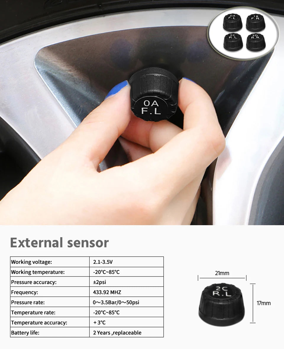 Smart TPMS Car Tire Pressure Alarm Monitor System 4 Sensors Display Solar Intelligent Tyre Pressure Temperature Warning