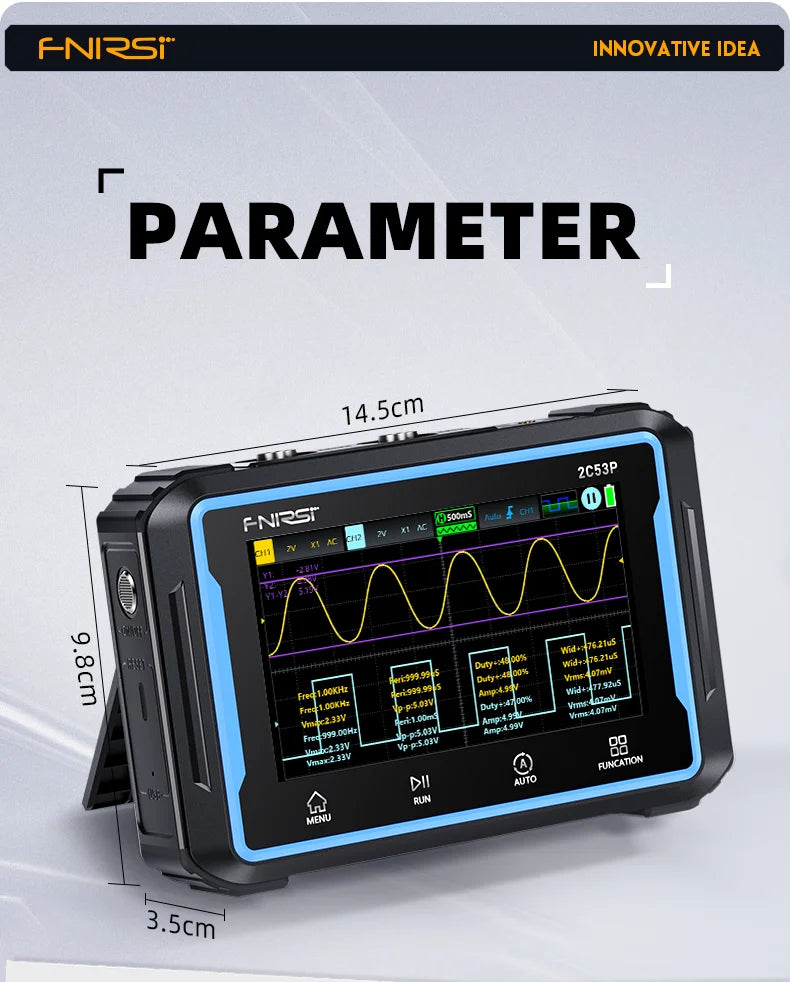 FNIRSI 2C53P Touch Screen Portable Digital Oscilloscope Multimeter Signal Generator 3in1 2 Channel 50MHz 250Ms/S 19999 Counts