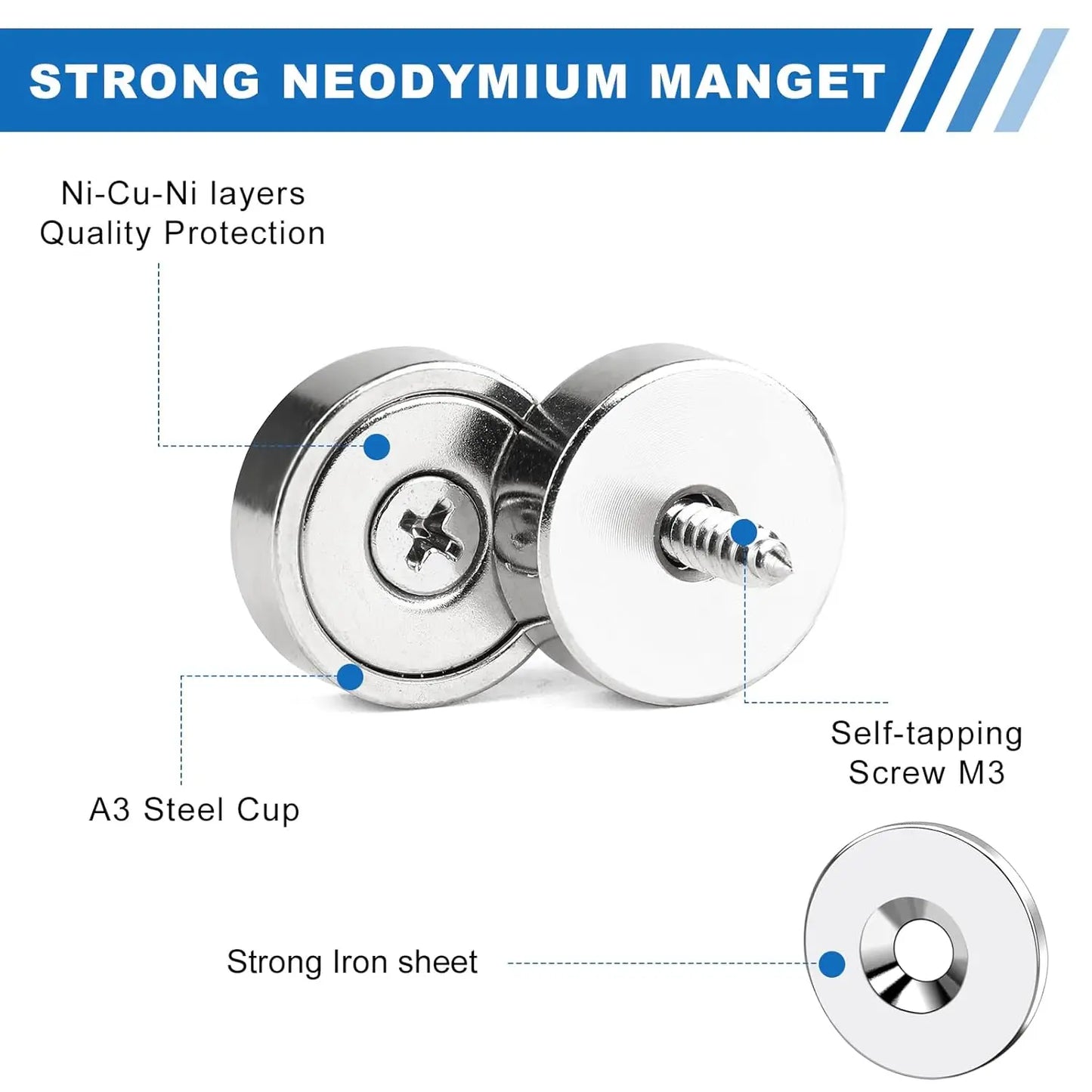 Multi Neodymium Disc Countersunk Hole Magnets, Permanent Rare Earth Magnets for Tool Room, Science, Craft, Office, Science Proje