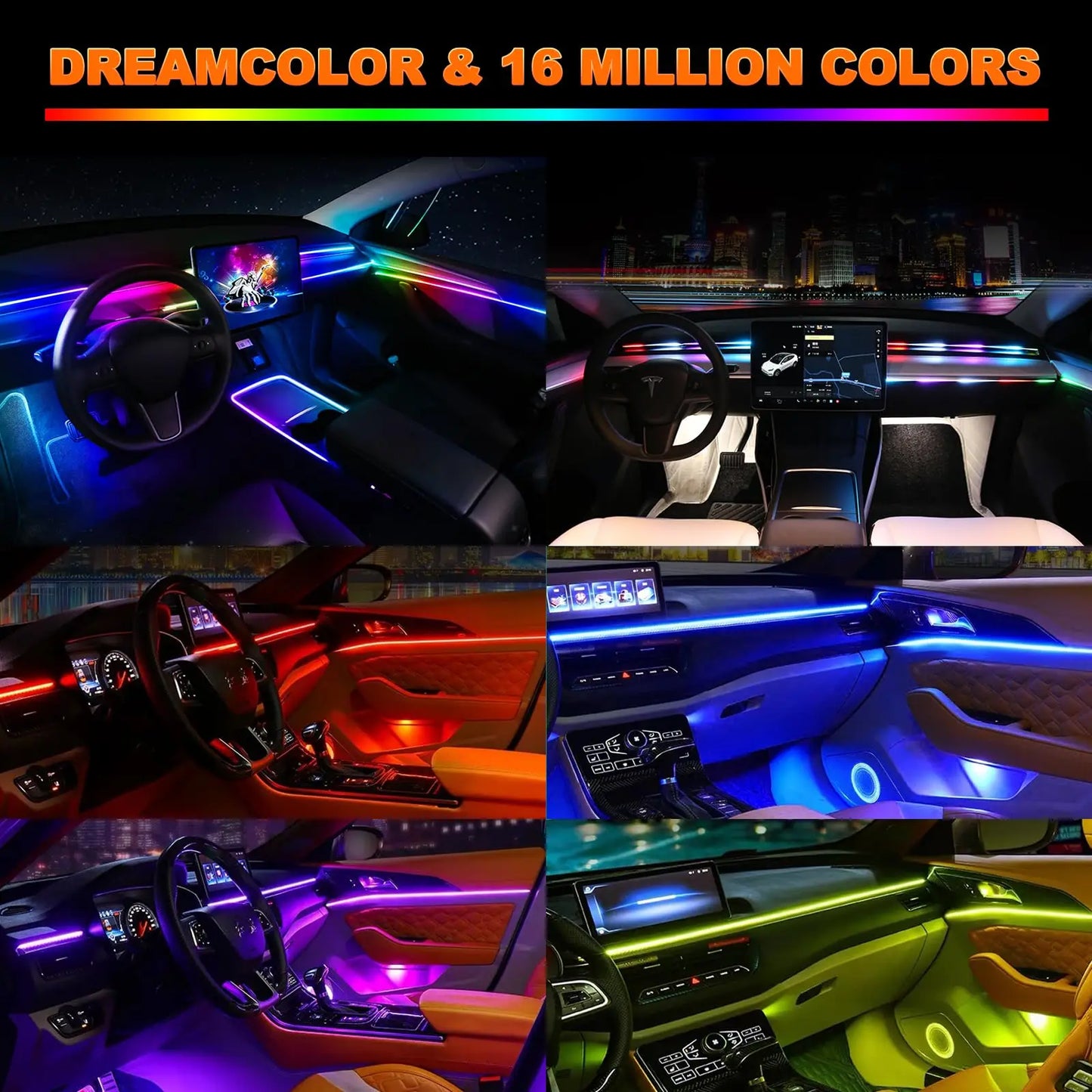2IN1 Dynamic Neon Car Ambient Lighting Dreamcolor Acrylic LED Interior Strip Light RGB for Tesla Model 3/Y/S/X Decorative Lamp
