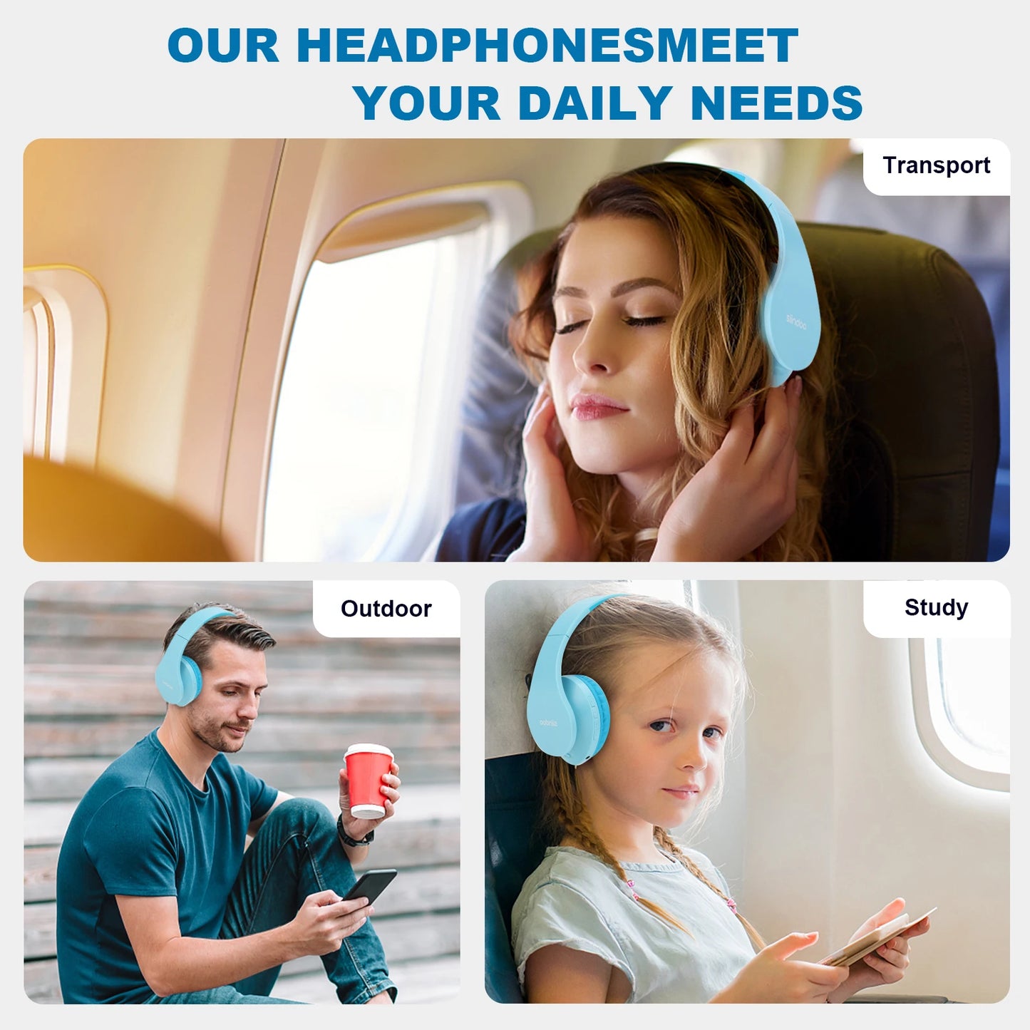 Siindoo JH-812 Wireless Headphone Foldable Stereo BT5.1 Earphones Music Headset FM and Support SD Card with Mic for Mobile PC TV