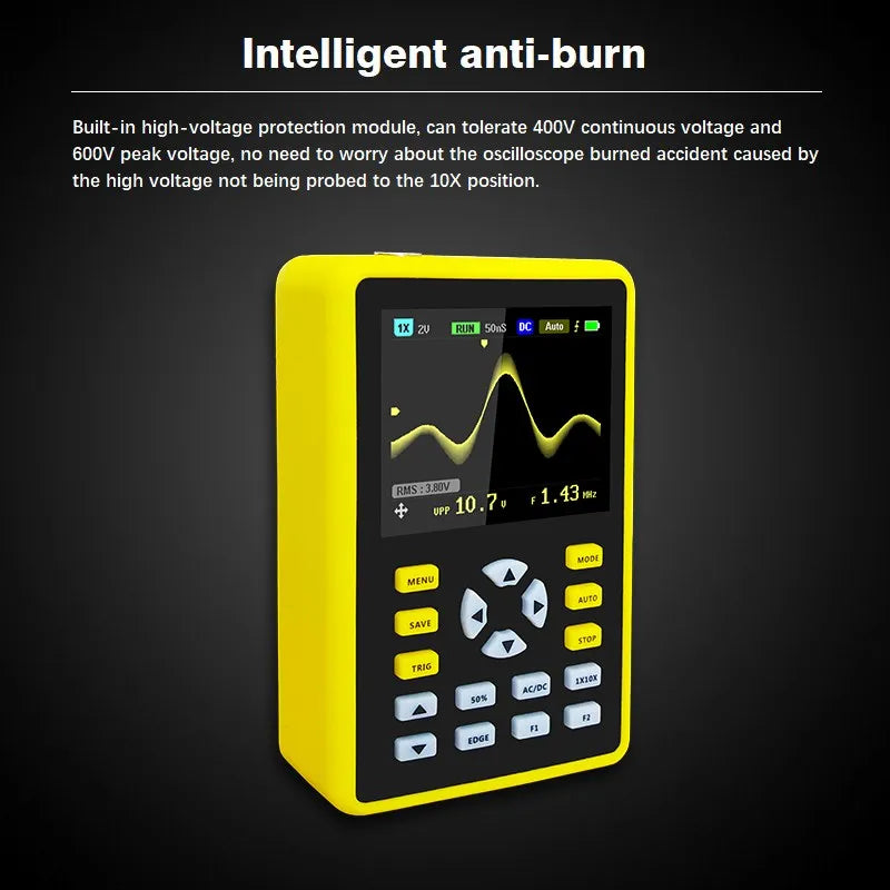 FNIRSI 5012H Handheld Digital Oscilloscope 500MS/s Sampling Rate 10MHz Analog Bandwidth 2.4 Inches Support Waveform Storage