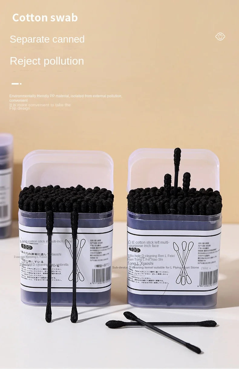 Boxed black cotton swabs Japanese earpick cotton swabs Clean Blackhead earpick disposable double-ended cotton swabs
