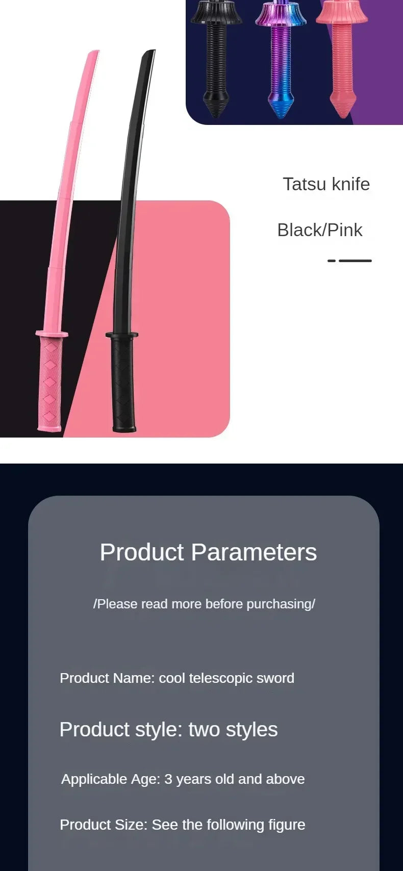 3pcs Katana 3d Printing Spiral Sword Gravity Retractable Sword Swinging Knife Creative Decompression Model Toy