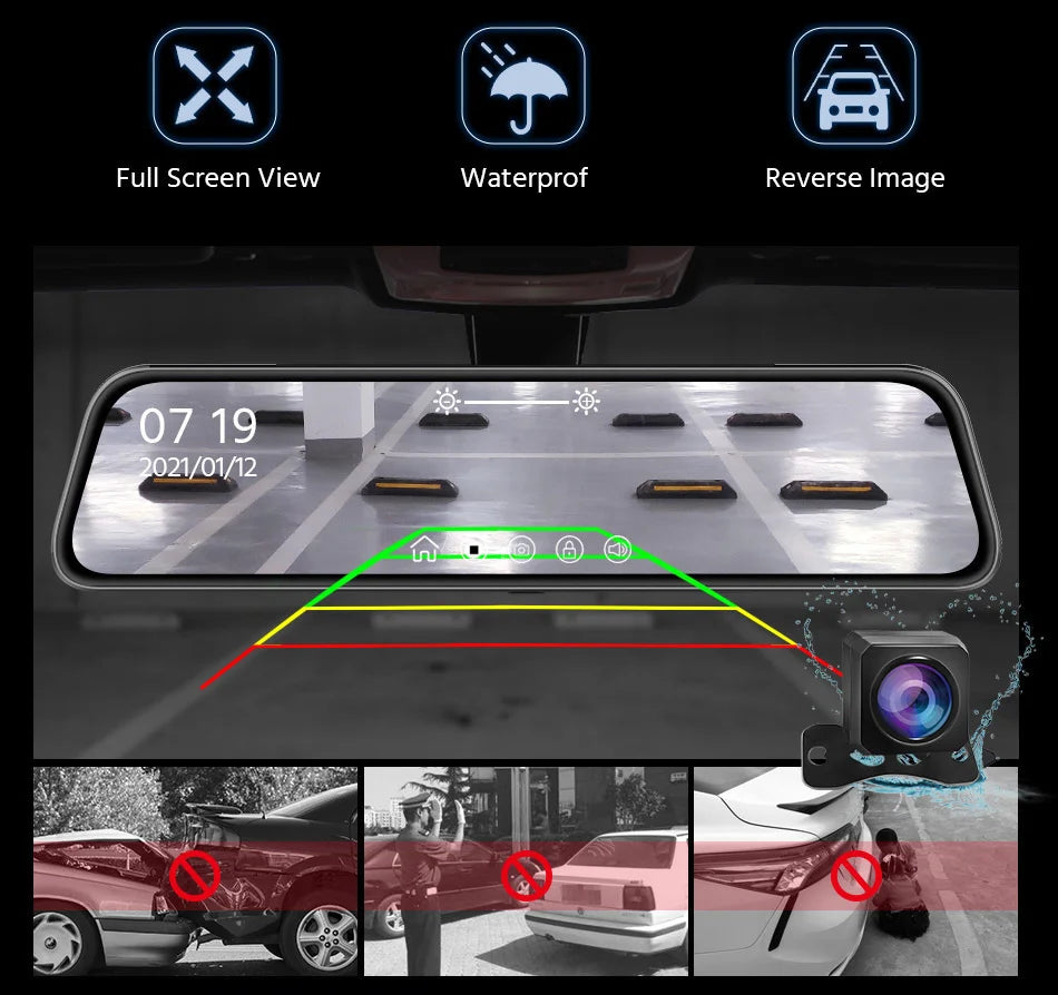 E-ACE 10 Inch Car DVR Mirror Video Recorder 1080P Touch Screen Dashcam For Car Dual Lens Streaming Driving Recorder Dash Camera