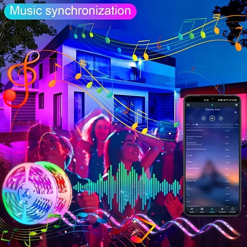 RGB 2835 LED Strip Light Bluetooth App Smart Control Flexible Diode Tape Ribbon TV Desktop Backlight Music Sync Decor For Home