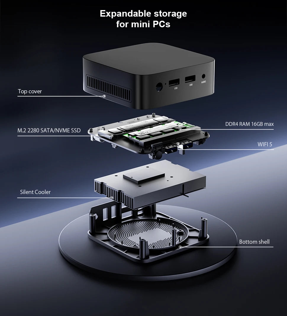 T10 Mini PC Intel Alder Lake N150 Windows 11 Ultra Small Pocket Computer 4K 60Hz Output Wifi5 BT4.2