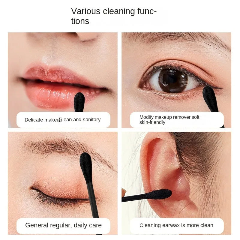 Boxed black cotton swabs Japanese earpick cotton swabs Clean Blackhead earpick disposable double-ended cotton swabs