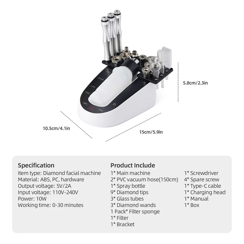 Home Use Facial Diamond Microdermabrasion Machine Face Peeling Beauty Machine Skin Exfoliation Pore Deep Cleaning SPA Skin Care