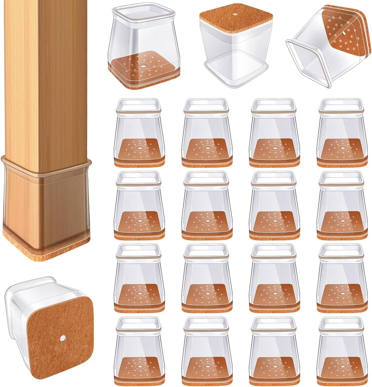 24Pcs Chair Leg Floor Protectors for Hardwood Floors, Silicone Chair Caps Covers Furniture Pads Sliders W/ Wrapped Felt Bottom