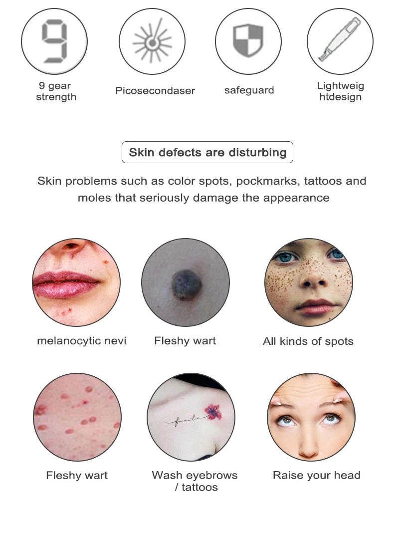 Picosecond Laser Pointer for Mole Removal Dark Spot Removal Pen Tattoo Acne Skin Pigment Portable Removal Machine Beauty Device