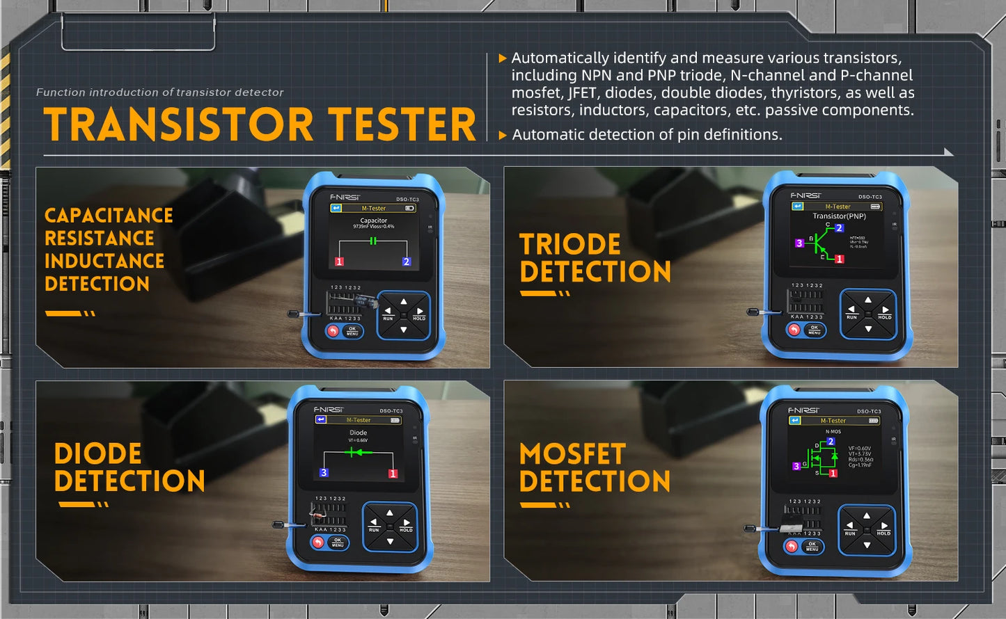 FNIRSI DSO-TC3 Portable Digital Oscilloscope Transistor Tester 3 in 1 Multi-function Multimeter Diode Voltage LCR Detect PWM Out