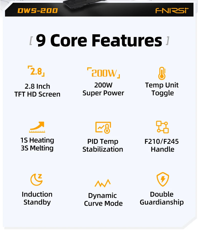 FNIRSI DWS-200 200W Power Repaid Heating Soldering Iron Staion C210 C245 Solder Iron Handle Electronic Welding Rework Station