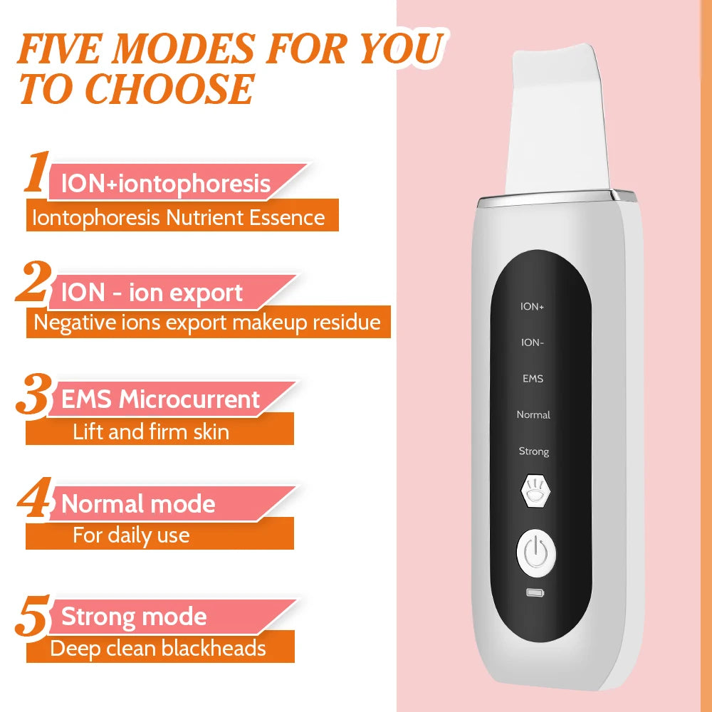 Ultrasonic Face Skin Scrubber Vibration Nose Deep Cleaning Machine Facial Spatula Blackhead Remover Peeling Shovel Pore Clean