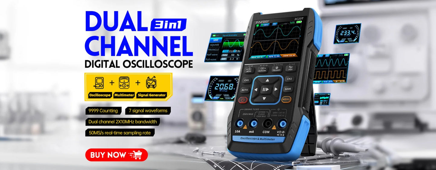 FNIRSI 5012H Handheld Digital Oscilloscope 500MS/s Sampling Rate 10MHz Analog Bandwidth 2.4 Inches Support Waveform Storage