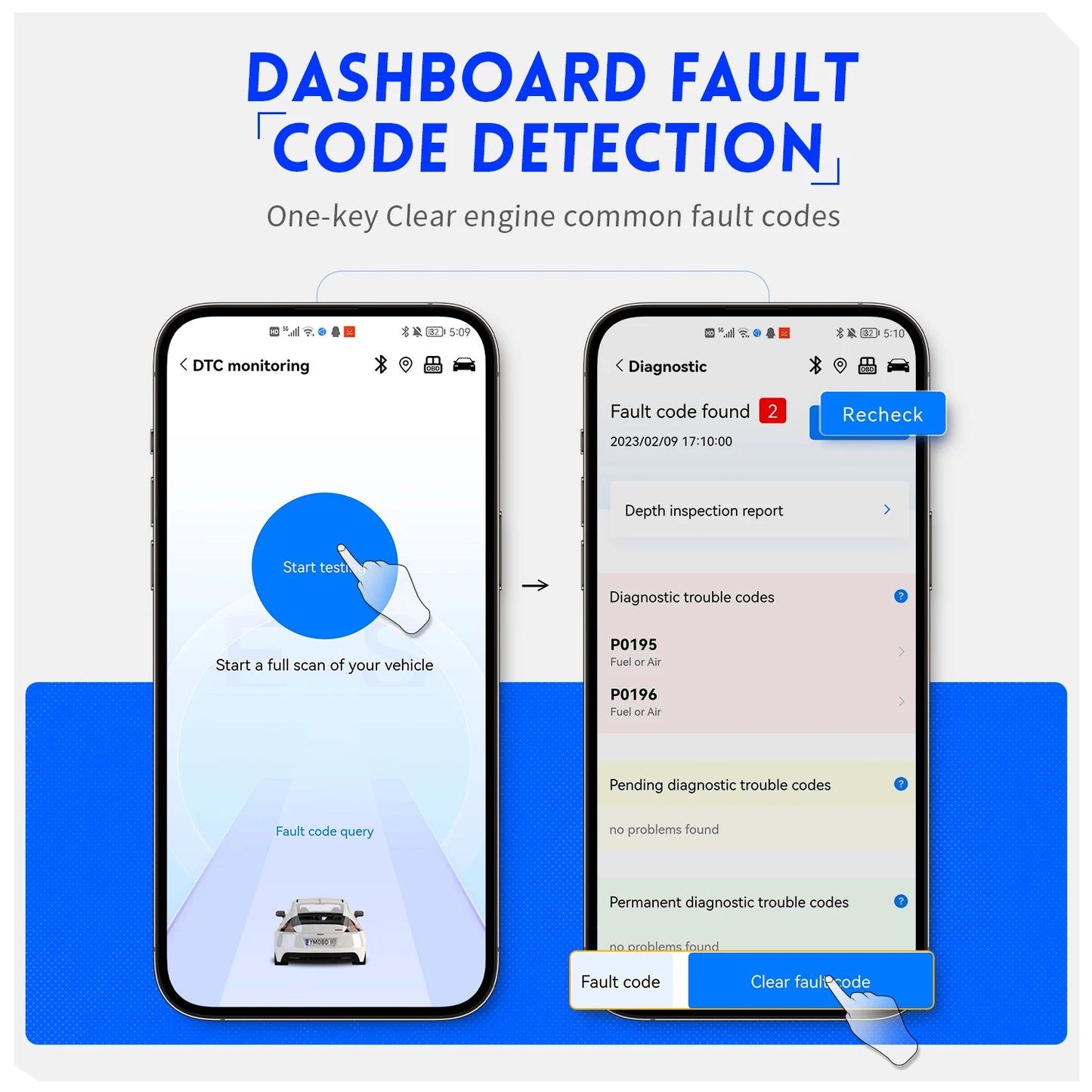 FNIRSI FD10 Car OBD2 Scanner Code Reader Clear Error OBD Diagnostic Tool IOS Android BluetoothV5.1 Check Engine Light Car Repair