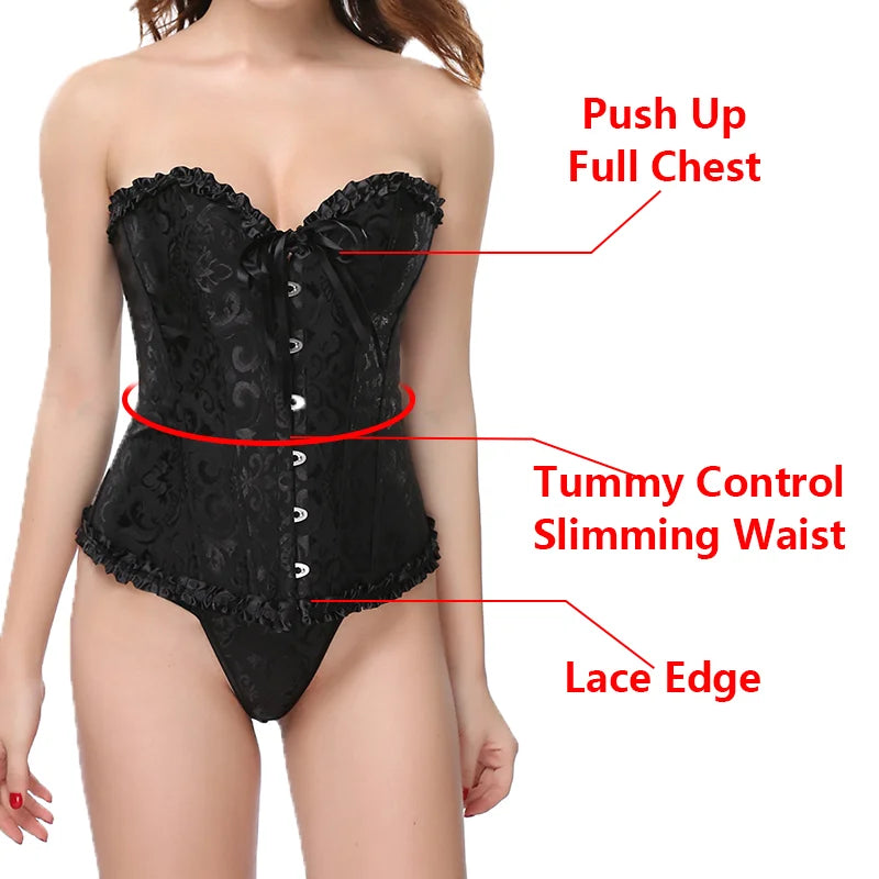 YBFDO Women Sexy Corsets Bustiers Floral Lace Tops Shapewear Burlesque Vintage Corset Gothic Satin Lingerie Corselet Overbust
