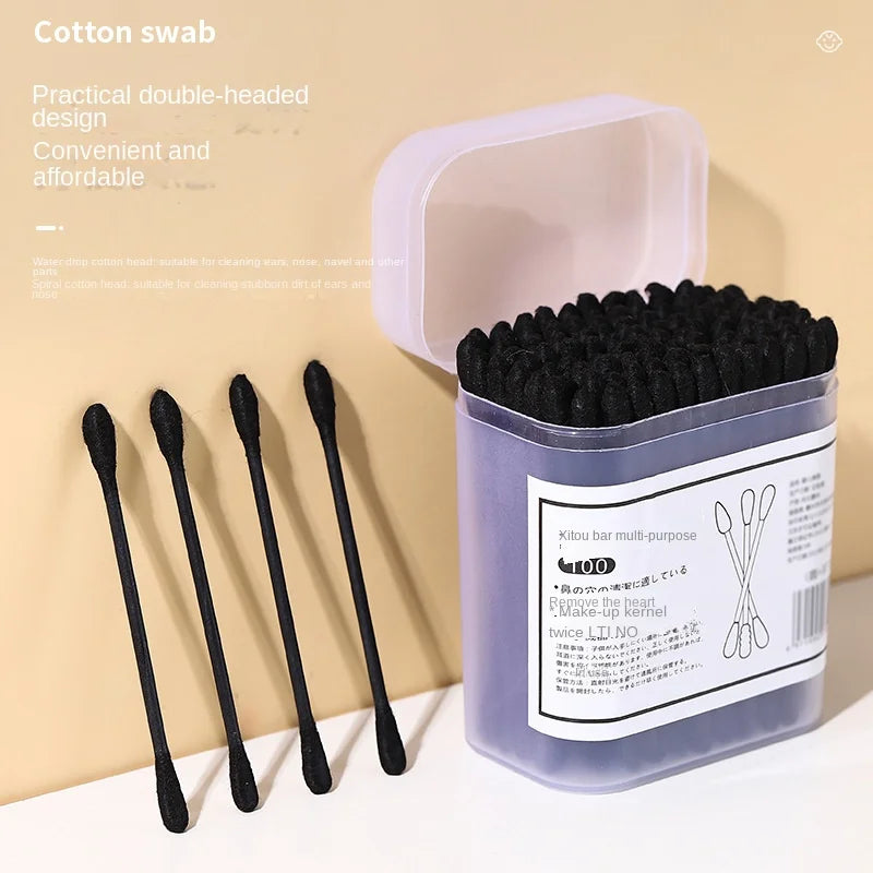 Boxed black cotton swabs Japanese earpick cotton swabs Clean Blackhead earpick disposable double-ended cotton swabs