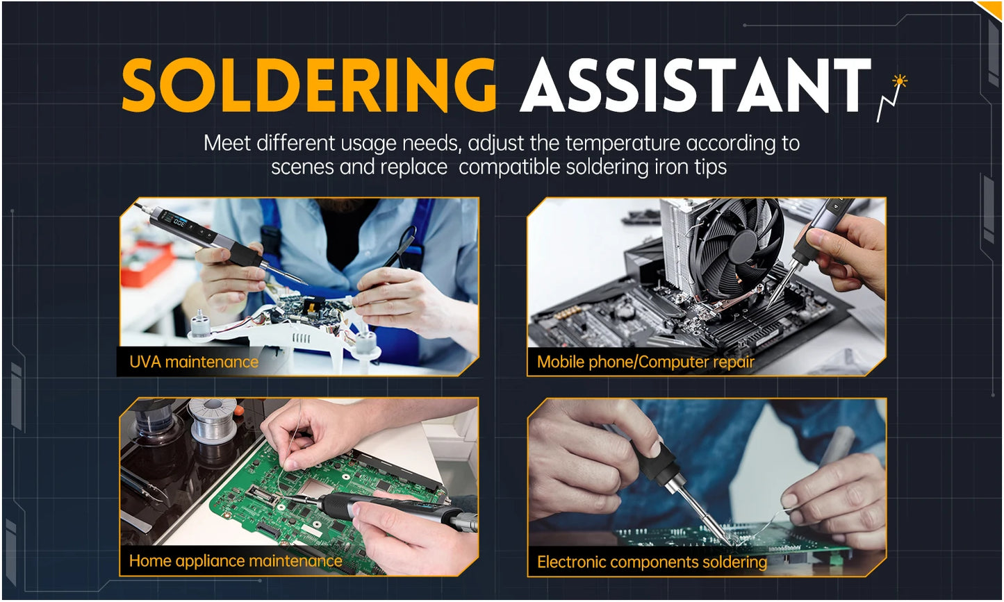FNIRSI HS-02 Adjustable Temperature Soldering Iron DC 24V 100-450℃ Welding Solder Rework Station PD 100W Portable Repair Tool