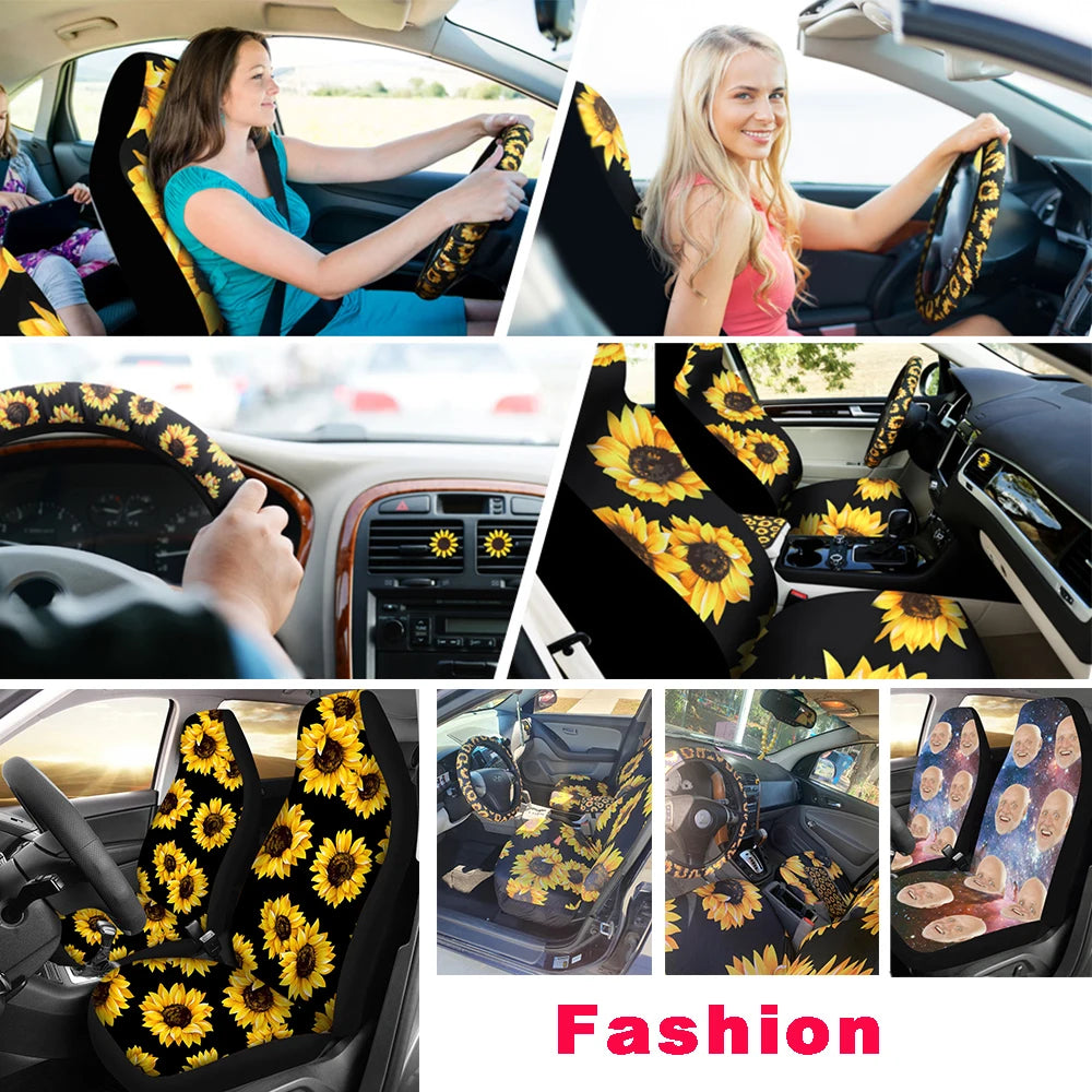Dog Paw Print Car Seats Cover Full Set 4Pcs Front/Back Seat Protector Custom Black Auto Interior for Woman Men Cartoon Footprint