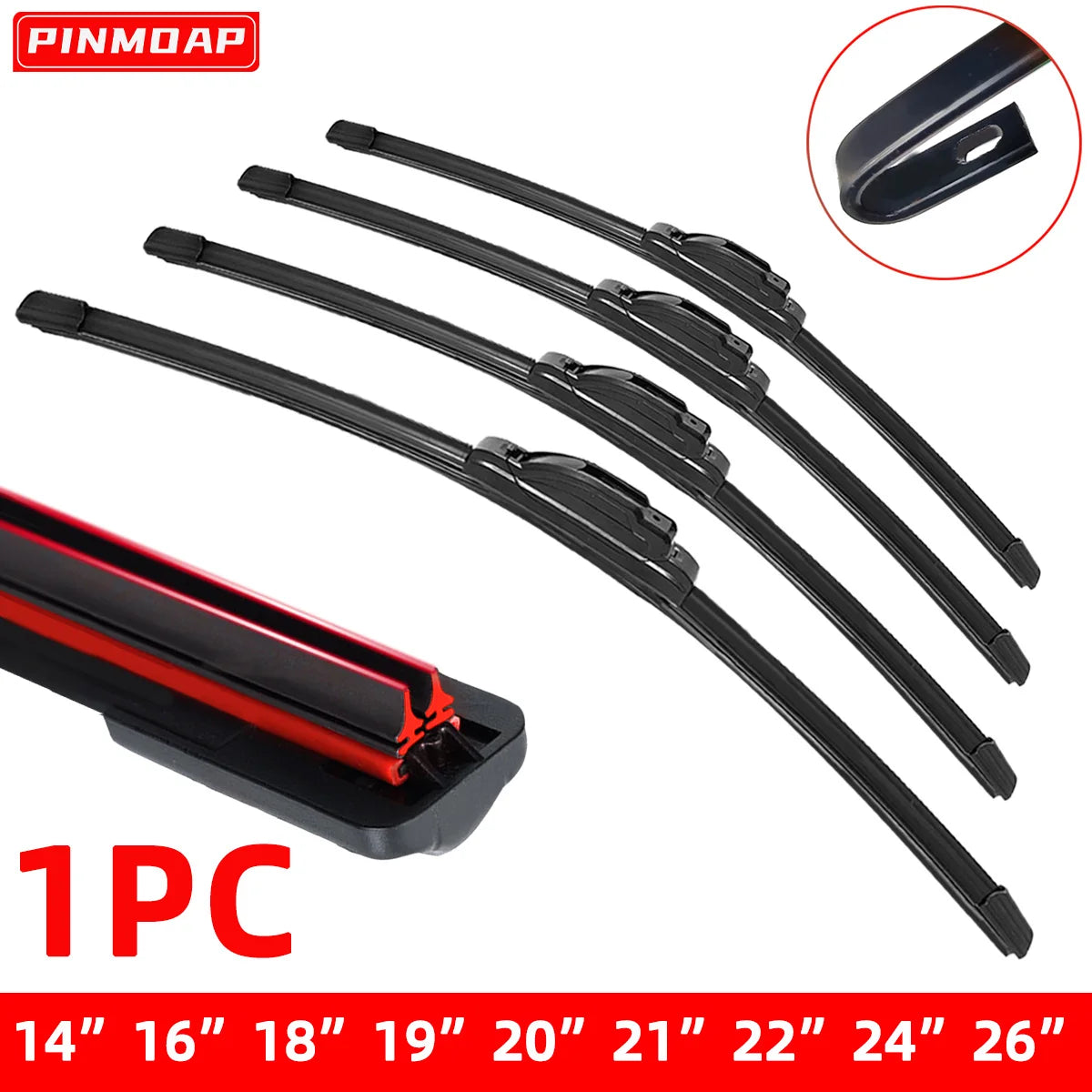 1PC car windshield front wiper blade J-hook universal rubber automotive parts14"16"18"19"20"21"22"24"26"