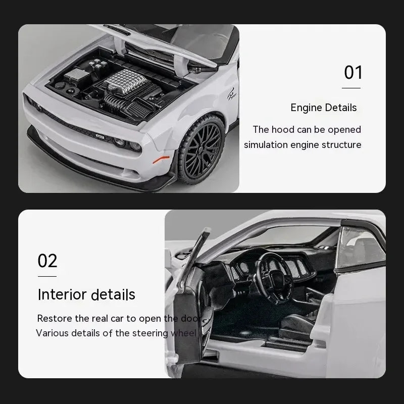 1:32Die-cast Metal Dodge Challenger Toy Car Simulation Model Can Light Up Can Drive Boring Boy's Gift Christmas Gift