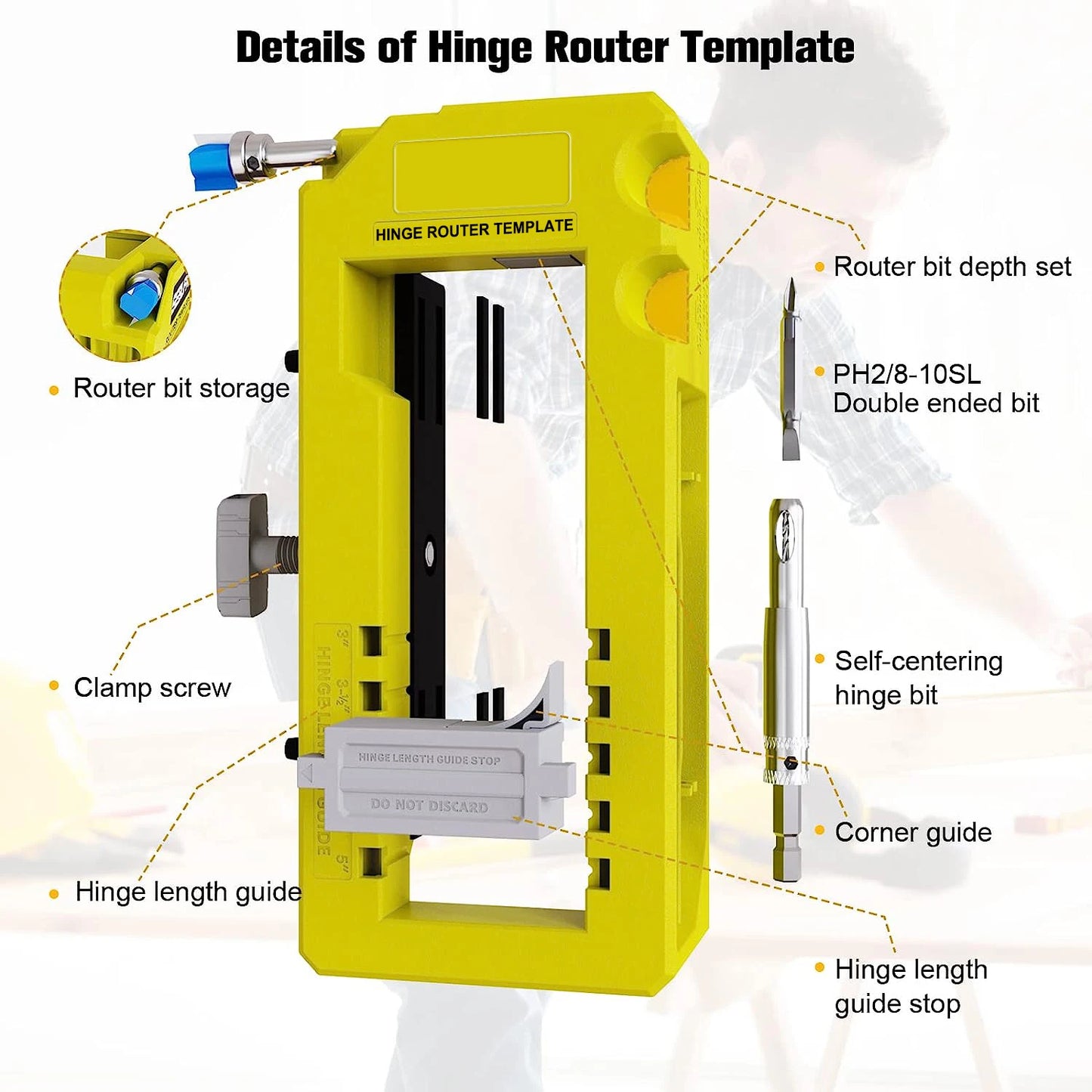 New Door Hinge Routing Jig And Hinge Jig Plastic 3‑5in Length 1/4‑5/8in Radius Hinge Router Template for Woodworking Tool(green)