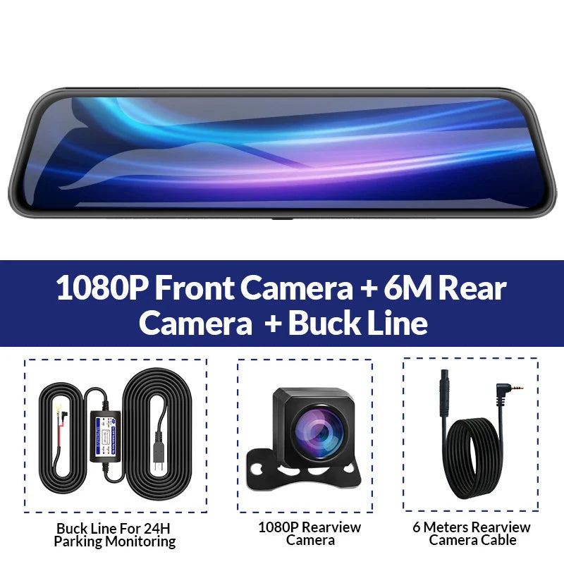 E-ACE 10 Inch Car DVR Mirror Video Recorder 1080P Touch Screen Dashcam For Car Dual Lens Streaming Driving Recorder Dash Camera