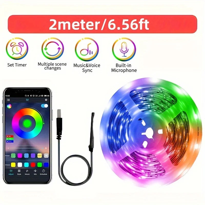 RGB 2835 LED Strip Light Bluetooth App Smart Control Flexible Diode Tape Ribbon TV Desktop Backlight Music Sync Decor For Home