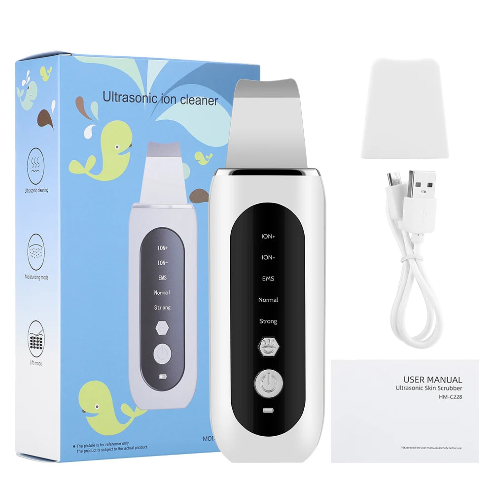 Ultrasonic Face Skin Scrubber Vibration Nose Deep Cleaning Machine Facial Spatula Blackhead Remover Peeling Shovel Pore Clean