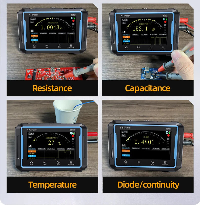 FNIRSI 2C53P Touch Screen Portable Digital Oscilloscope Multimeter Signal Generator 3in1 2 Channel 50MHz 250Ms/S 19999 Counts