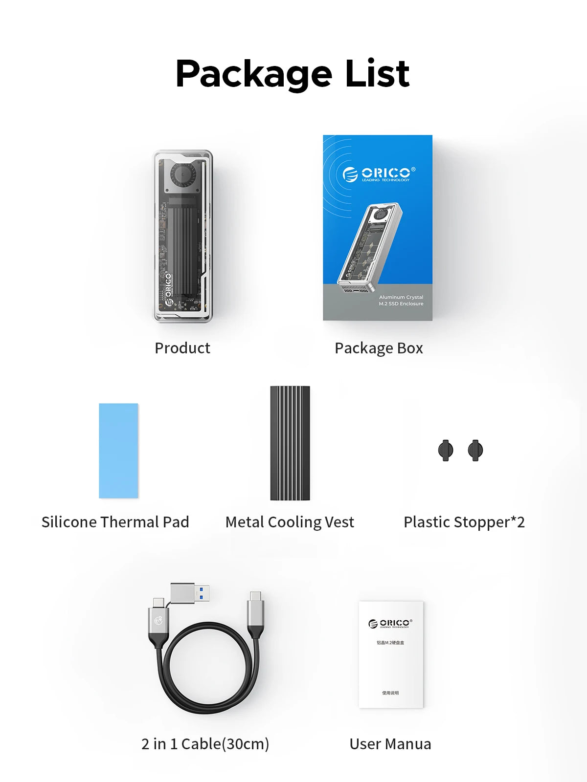 ORICO 40Gbps USB4 M.2 SSD Enclosure 8TB with with Cooling Fan PCIe4.0 NVME Enclosure Aluminum Compatible Thunderbolt 3/4 for Mac