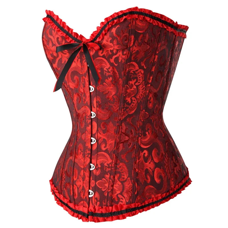 YBFDO Women Sexy Corsets Bustiers Floral Lace Tops Shapewear Burlesque Vintage Corset Gothic Satin Lingerie Corselet Overbust