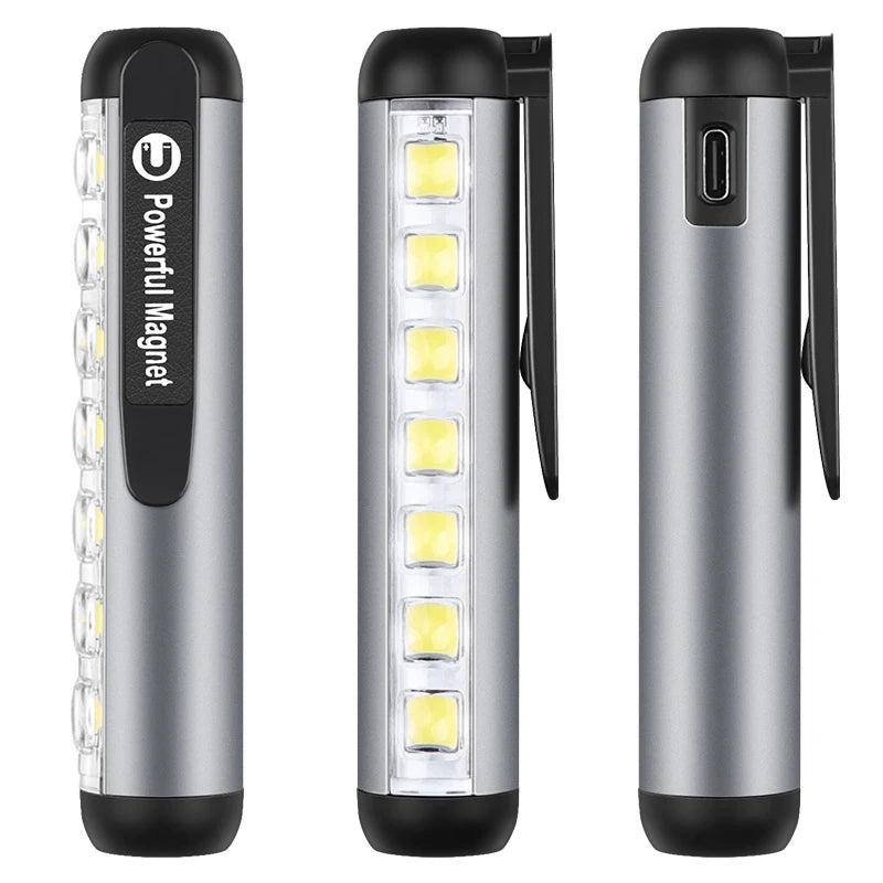 Mini LED Flashlight XPE + COB Lamp Beads Ultra Bright With Clip Magnet Work Light Waterproof USB Rechargeable Flashlight