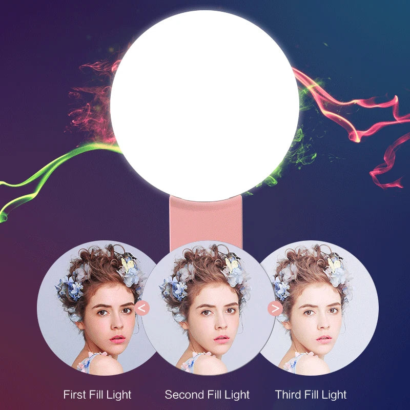 Mini Q Selfie Ring Light LED Flash Phone Lens Light USB Rechargeable Clip Mobile Phone Fill Lamp Women Selfie Lights