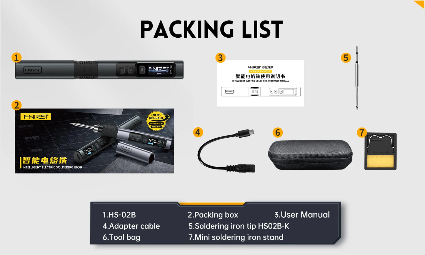 FNIRSI HS-02 Adjustable Temperature Soldering Iron DC 24V 100-450℃ Welding Solder Rework Station PD 100W Portable Repair Tool